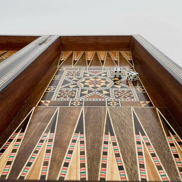 Vintage Mid-Century Syrian Inlaid Wood Backgammon/Chess Board - Picture 10 of 11